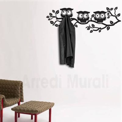 adesivi murali appendiabiti gufi nero