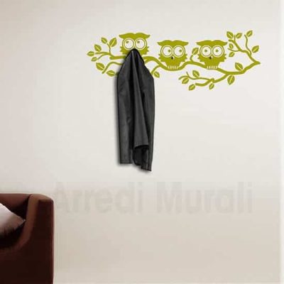 adesivi murali appendiabiti gufi oro
