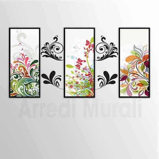 quadri moderni adesivi murali insieme 3 quadri che si completano con gli sticker da parete in stile floreale