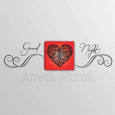 Quadro cuore e scritta adesiva Good Night 2 decorazioni in una per arredare con stile la tua camera da letto