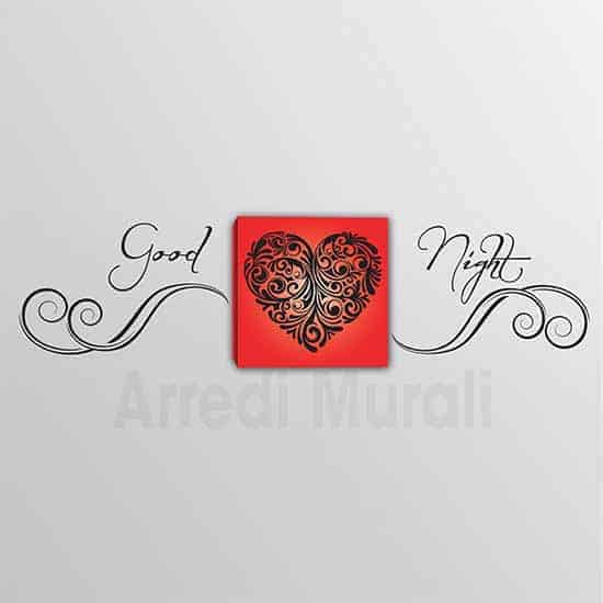 Quadro cuore e scritta adesiva Good Night 2 decorazioni in una per arredare con stile la tua camera da letto