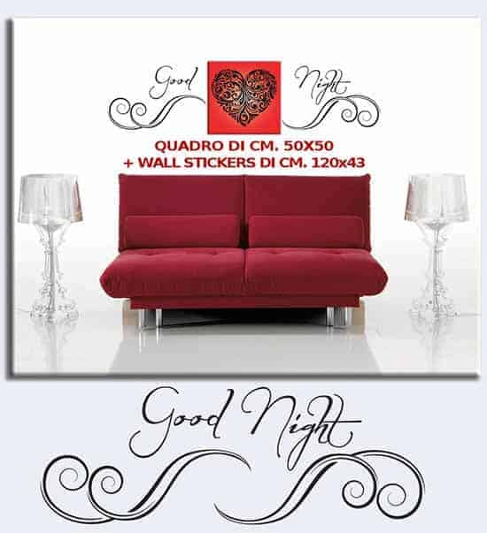 Quadro con cuore e scritta adesiva Good Night 2 decorazioni in una per arredare con stile la tua camera da letto
