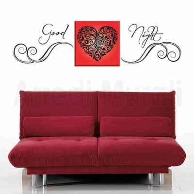 Quadro cuore e adesivi murali con scritta adesiva good night da applicare sui lati