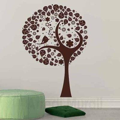 Decorazione adesiva murale albero stilizzato marrone