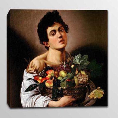 quadro su tela riproduzione caravaggio fanciullo con canestro di frutta