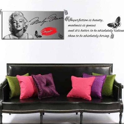 quadro moderno Marilyn Monroe e adesivi murali frase