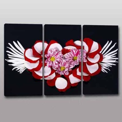 quadri moderni floreali arte digitale su 3 tele