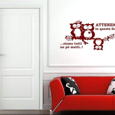 adesivi da parete frase famiglia gufi arredo