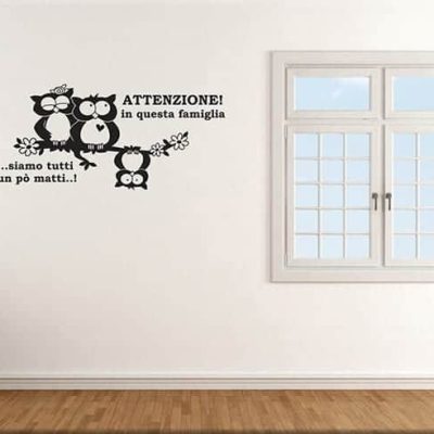 adesivi murali frase famiglia gufi arredo