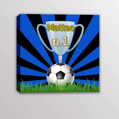 Quadro moderno nome personalizzato squadra calcio bambini nero azzurro
