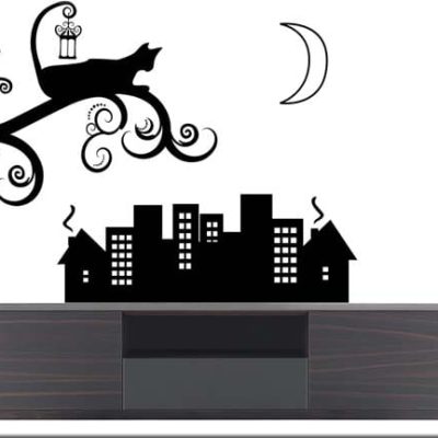 adesivi murali gatti stilizzati città