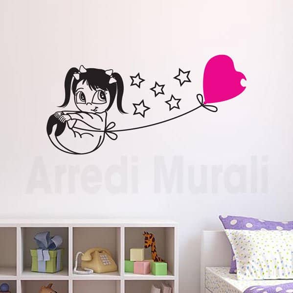 adesivi murali bambina con palloncino per cameretta