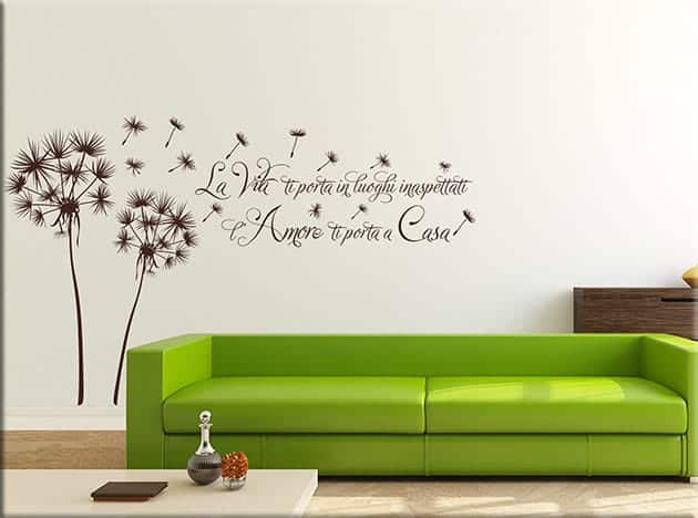 adesivi murali soffioni frase casa arredo
