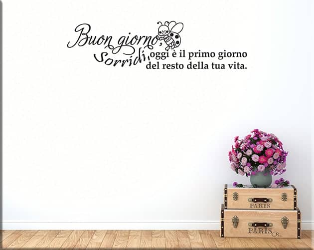 adesivi murali frase buon giorno sorridi