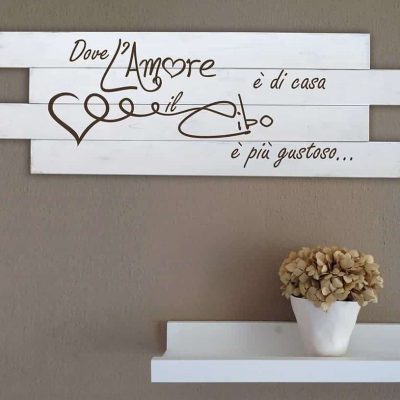 Arredo shabby chic pannelli murali in legno frase cucina