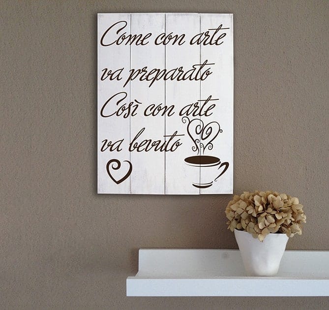 Pannelli decorativi in legno shabby chic frase caffè bar