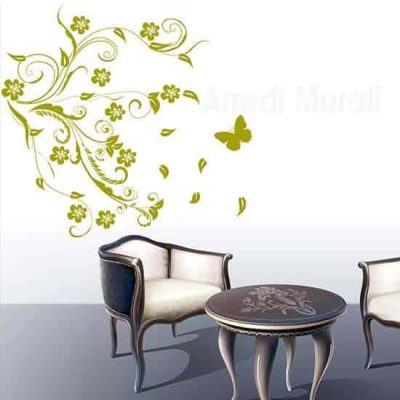 stickers murali con fiori stilizzati e farfalle arredo pareti moderne