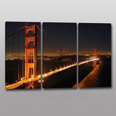 Tris quadri moderni stampa su tela panorama citta 3 tele