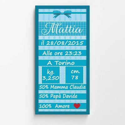 quadro moderno personalizzato dati nascita bambino da muro