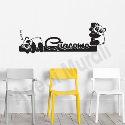 Adesivi murali personalizzati nome bambini panda