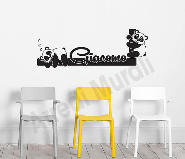 Adesivi murali personalizzati nome bambini panda