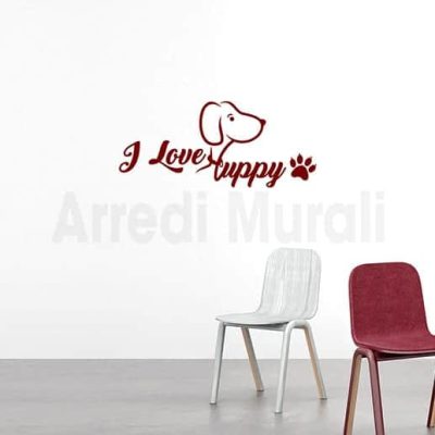 adesivi da parete i love puppy decorazioni murali