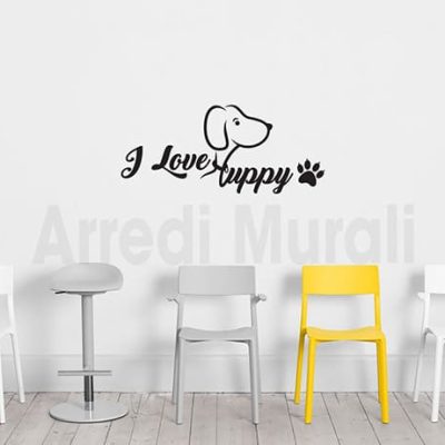adesivi murali i love puppy decorazioni da parete