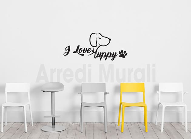 adesivi murali i love puppy decorazioni da parete