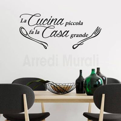 Stickers murali frase cucina con posate nero