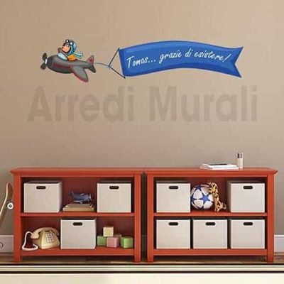 adesivo murale cameretta aeroplano con nome