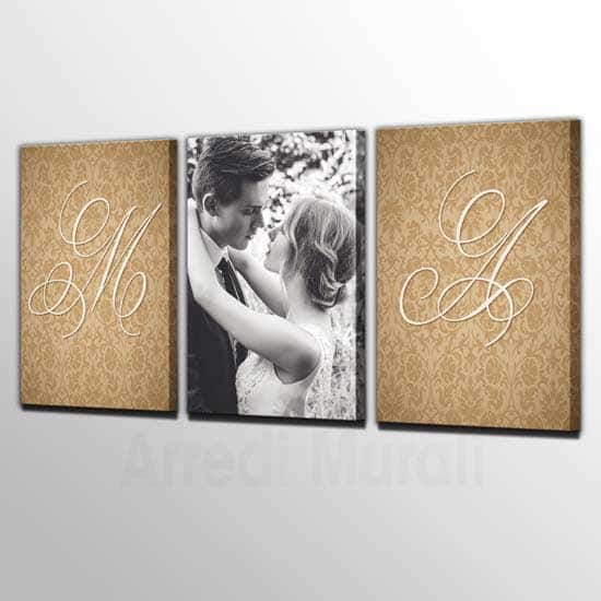 Quadri moderni 3 stampe personalizzate con 1 foto e le iniziali dei vostri nomi