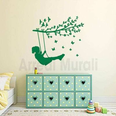 adesivi murali bambina su altalena decori adesivi cameretta