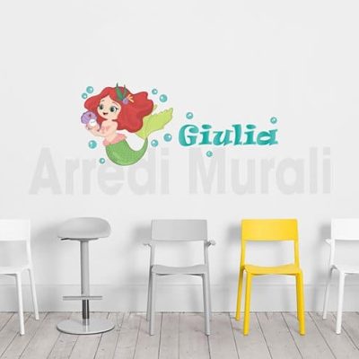 stickers sirenetta con nome personalizzato per arredo cameretta bimba