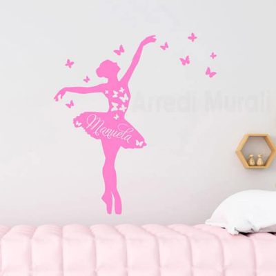 adesivi murali personalizzati ballerina con nome bimba rosa