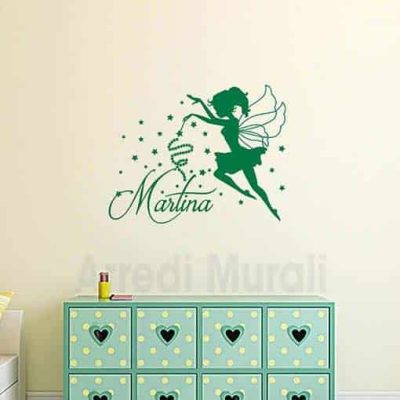adesivi murali cameretta bimba fatina con nome personalizzato