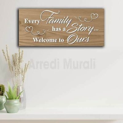 Quadro frase famiglia in inglese , stampa su tela effetto legno