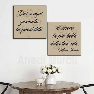 quadri moderni con frase 2 tele che insieme creano una frase motivazionale di Mark twain