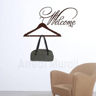 stickers welcome appendiabiti con scritta adesiva da parete e 3 pomelli in metallo