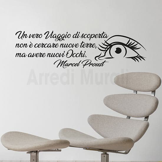 adesivi murali aforisma proust con disegno di un occhio e una sua citazione famosa