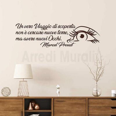 adesivi murali aforisma proust con frase adesiva e disegno adesivo di un occhio colore marrone