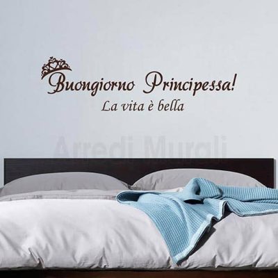 adesivi murali buongiorno principessa una frase adesiva con scritto buongiorno principessa la vita e bella, marrone