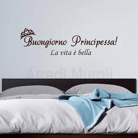adesivi murali buongiorno principessa una frase adesiva con scritto buongiorno principessa la vita e bella, marrone