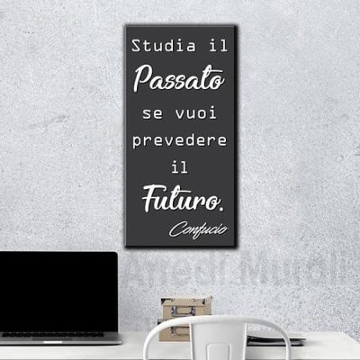 confucio frasi su quadro in stile moderno senza cornice disposizione verticale con sfondo nero e scritta bianca