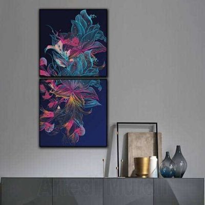 2 quadri moderni astratti verticali floreali