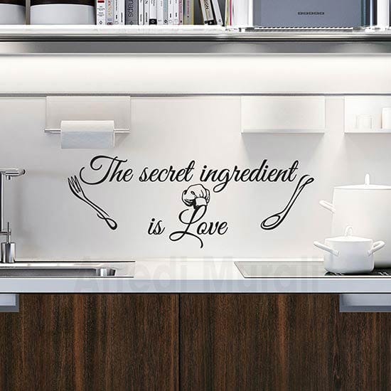 stickers cucina con frase inglese e 2 disegni adesivi di posate