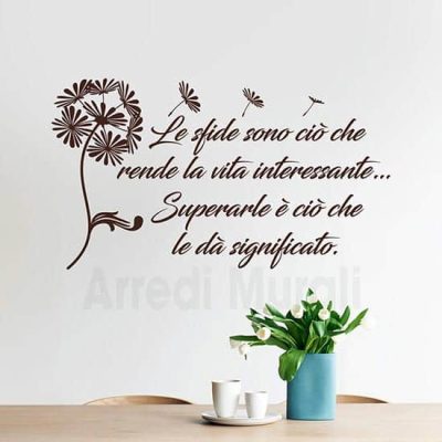 adesivi da parete frase motivazionale con soffione colore marrone