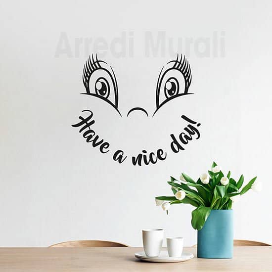 Adesivi murali buona giornata faccina con scritta inglese