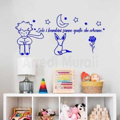 Adesivi murali citazione Piccolo Principe frase adesiva azzurro