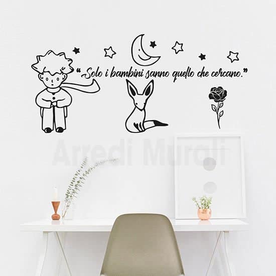 Adesivi murali citazione Piccolo Principe frase dedicata ai bambini colore nero