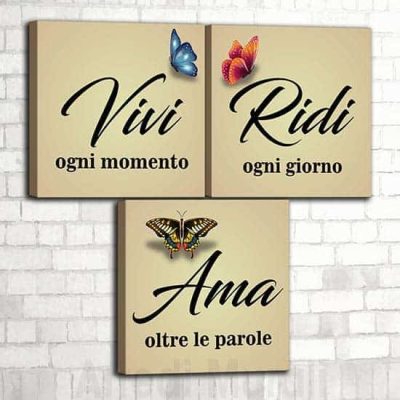 Quadretti con scritte Vivi Ridi Ama 3 tele con frasi diverse pronte per essere appese